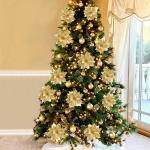 24 Stück Weihnachtsblumen für Weihnachtsbaumdeko, Weihnachten Funkeln Weihnachtsstern Blumen mit Clips für Hochzeit Weihnachtsbaum Neujahr Ornamente (Schwarz,9 cm)