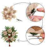 Poinsettia kerstster met glitters, 20 stuks, kerstbloemen, glinsterend voor kerstboomdecoraties (champagne)