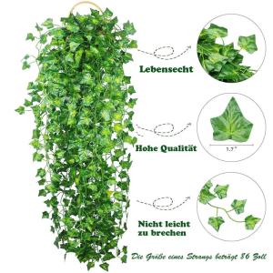 Kunstklimop, 36 stuks, totale lengte 65 m, hangend met klimop, slinger, bladeren, planten, kunstklimop, slinger, feest, tuin, bruiloft, muur, wooncultuur