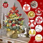 Mini-kerstboom met led, 45 cm kleine kerstboom, versierd met kunstsneeuw en ornamenten, mini-dennenboom voor kerstdecoratie (rood, zilver, goud)