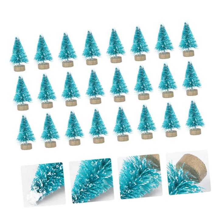 1 Set Mini Kerstboom Decoratie Kerstbomen Versierd Mini Kerstboom Decor Sneeuw Kerstboom Vier Kunstmatige Kerstboomdecoraties Sisal Zijde Blauw 24st