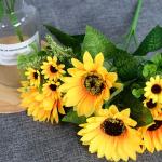 2 trossen kunstzonnebloem boeket, nep zijden zonnebloem bloemen, realistische planten voor huwelijksfeest, jubileum, thuiskantoor, tafeldecoratie (kort)