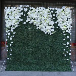 Weiße 3D-Simulation Rose Green Grass Bottom Cloth Flower Wall ， Hochzeitsdekoration Für Fotohintergrund Home Party Wedding Backdrop(1.2 * 2.4m/3.9 * 7.8ft)