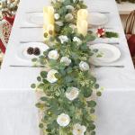 2 stuks bloemenkrans, witte zijden rozenslinger, hangende klimop, slinger, kunstmatige eucalyptusslinger, lentedecoratie, plant voor achtergrond, tafel, bruiloft, feest, decoratie