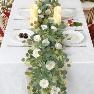 2 stuks bloemenkrans, witte zijden rozenslinger, hangende klimop, slinger, kunstmatige eucalyptusslinger, lentedecoratie, plant voor achtergrond, tafel, bruiloft, feest, decoratie