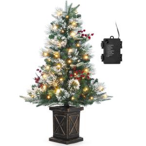 Kunstkerstboom met verlichting, 90 cm, sneeuwbevlokt met 78 leds, retro potbasis, kerstdecoratie voor entree, huis, kantoor