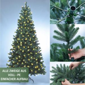 Premium kerstboom 210 cm, helder licht, kunstkerstboom, met 312 leds, nepboom, PE-kerstboom