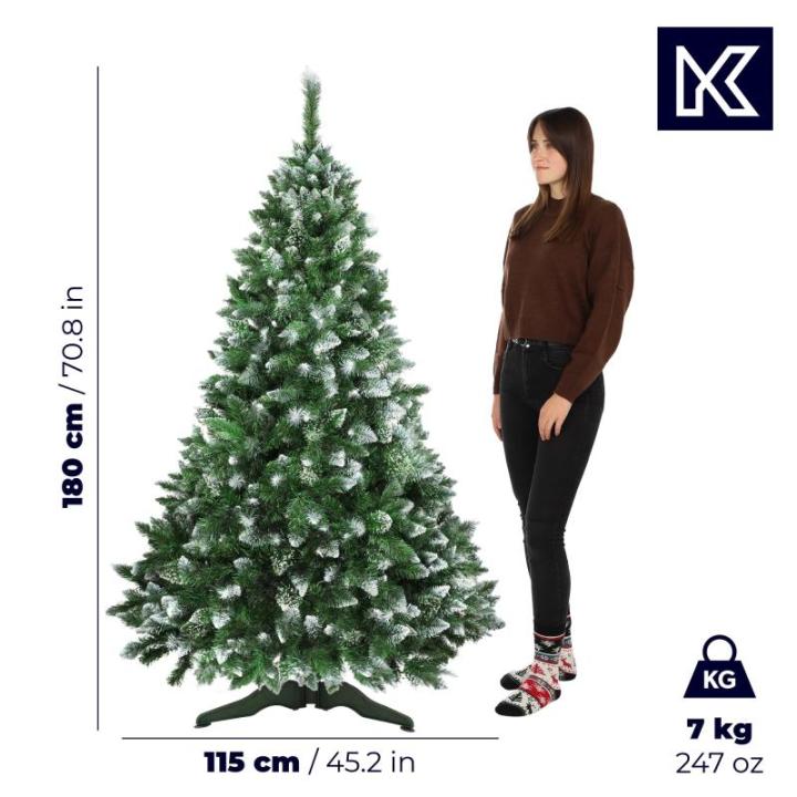 Kunstkerstboom, 180 cm, Made in EU, realistische kerstboom van pvc-folie, natuurgetrouwe kerstboom, kunstdennenboom met stevige plastic standaard, kunstdennen, Emma, 180 cm