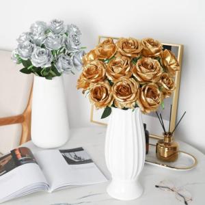 Zijde kunstroos bloemen bruidsboeket (goud)