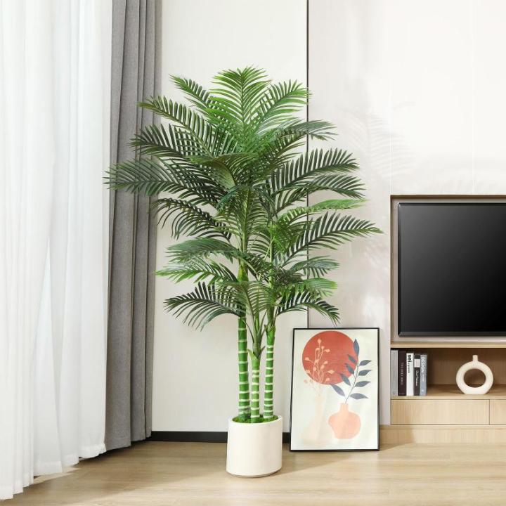 Kunstpalm, 210 cm, grote areca palm in witte pot, , kunstpalm voor huis, woonkamer, slaapkamer, kantoor, balkon, tuindecoratie