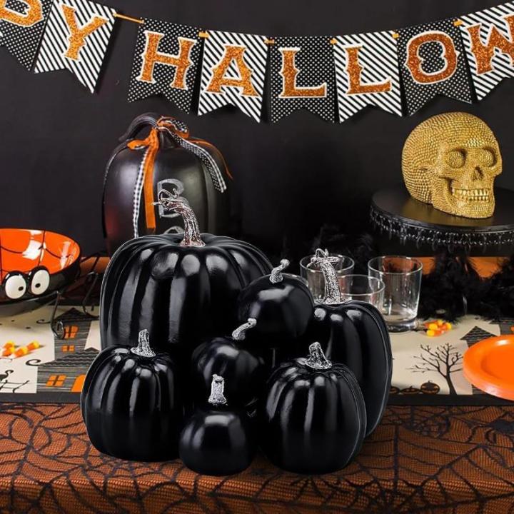 Herbstkürbisse, 7 Stück Künstliche Kürbisse, Schaumstoff, Herbstkürbis für Ernte, Herbs_t, Tisch, Zuhause, Garten, Erntedankfest, Halloween, Party-Dekoration