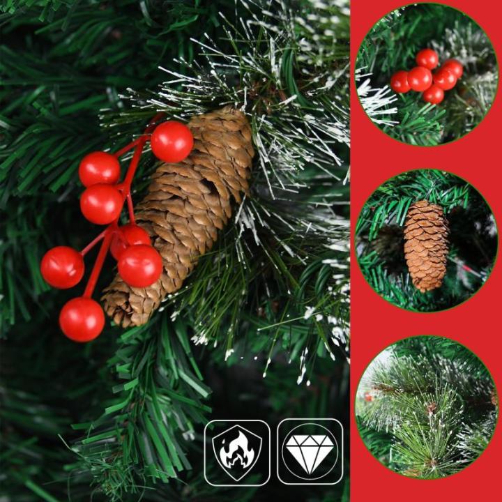 Kunstkerstboom, kunstkerstboom met verlichting, 120 cm, kunstkerstboom met 180 leds en standaard, kunstkerstdecoratie, met dennenappels en bessen