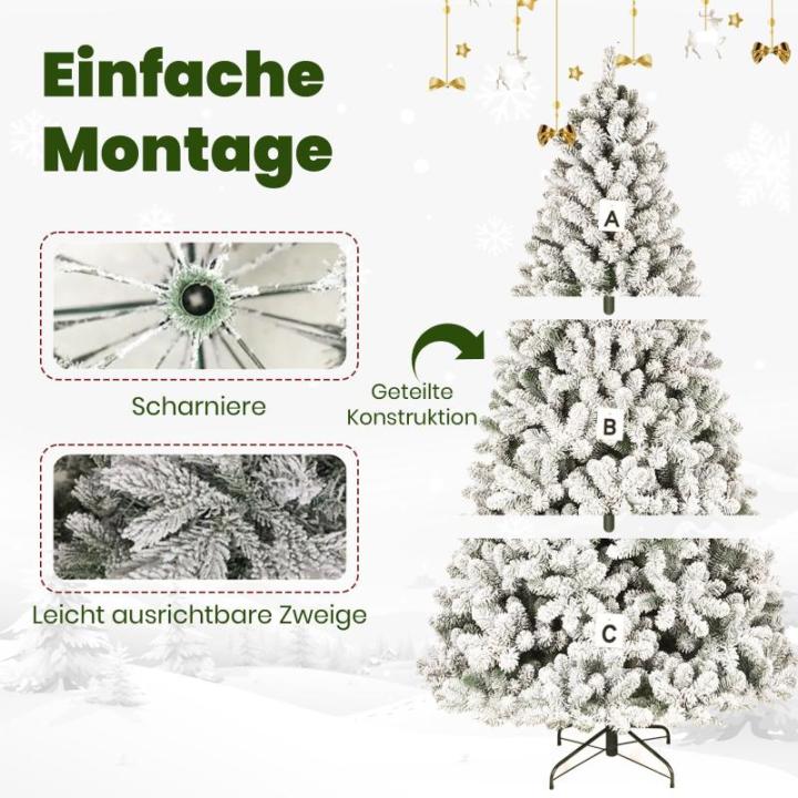 Künstlicher Weihnachtsbaum Tannenbaum mit Beleuchtung, LED Christbaum, Schnee PE+PVC mit 1100 Spitzen und 360 Warm LED, 210 cm mit Metallstand 8 Lichtmodi Weihnachtsdekoration Ges