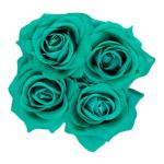 Rozenbox rond, 4 rozen, stabiele bloemenbox, wit, 10 jaar houdbaar, cadeau-idee, decoratieve bloemenbox, turquoise, 14 x 13 x 13 cm