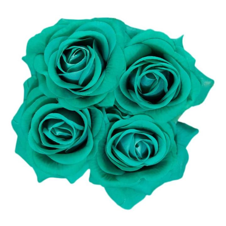 Rozenbox rond, 4 rozen, stabiele bloemenbox, wit, 10 jaar houdbaar, cadeau-idee, decoratieve bloemenbox, turquoise, 14 x 13 x 13 cm