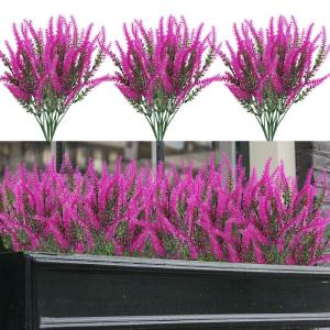 12 bundels kunstlavendel, kunstbloemen, uv-bestendige kunstbloemen, net echt, kunstbloemen, balkon, kunstbloemen, decoratie, binnen en buiten, boeket, kunstbloemen voor huis, tuin,