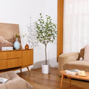 Eucalyptus Kunstplant, 150 cm, eucalyptus, decoratie voor binnen en buiten, moderne decoratie, , plastic planten in pot, voor thuis, slaapkamer, kantoor, tuin (1 stuks)