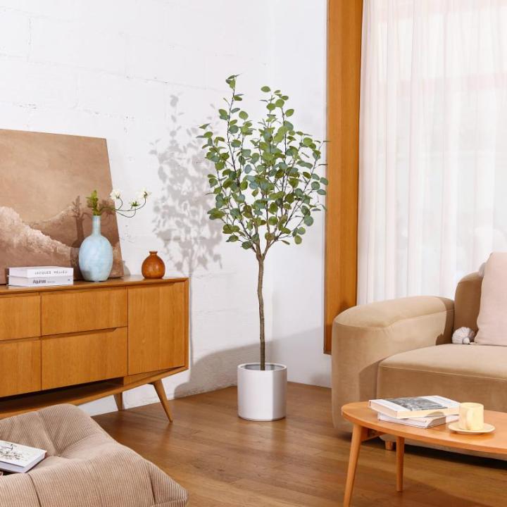 Eucalyptus Kunstplant, 150 cm, eucalyptus, decoratie voor binnen en buiten, moderne decoratie, , plastic planten in pot, voor thuis, slaapkamer, kantoor, tuin (1 stuks)