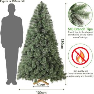 Nordmann Premium kunstkerstboom, 180 cm, natuurgetrouwe voorbehandelde dennennaalden, dichte takken, dennenboom met handgemaakte houten standaard, 510 takken