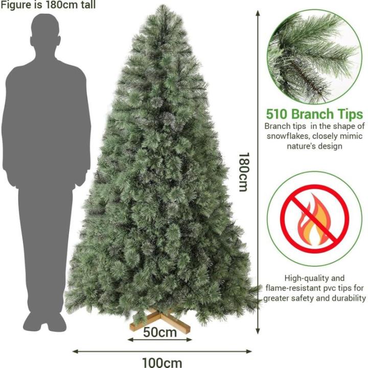 Nordmann Premium kunstkerstboom, 180 cm, natuurgetrouwe voorbehandelde dennennaalden, dichte takken, dennenboom met handgemaakte houten standaard, 510 takken