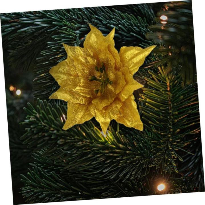 21 STK Künstliche Blumen Weihnachtsglitter Rosengirlande Künstliche Weihnachtsblumen Krippendekor Glitzernde Weihnachtssternblume Gold Weihnachtsglitzerblume Weihnachtsbaum Sport