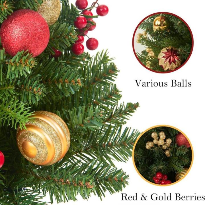 Artificial Christmas Tree with Ground Plug | Pre-Lit Faux Holiday Tree with Cones, Berries & Balls | Seasonal Christmas Tree for Family Gatherings & Holiday Decorations for Outdoor