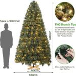Nordmanntanne Kunstkerstboom, Levensechte Voorbehandelde Dennennaalden, Kerstboom met Handgemaakte Houten Standaard, Vakantie Decoratie voor Thuis en Winkel, 550 Warm Witte Lampjes
