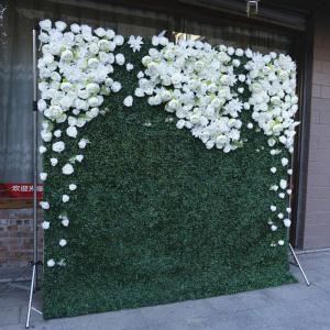 Weiße 3D-Simulation Rose Green Grass Bottom Cloth Flower Wall ， Hochzeitsdekoration Für Fotohintergrund Home Party Wedding Backdrop(3 * 3m/9.8 * 9.8ft)