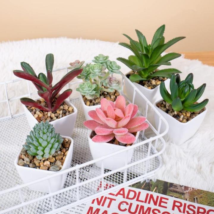 6 stuks decoratieve , kleine met pot, kunstvetplanten, nepplanten, voor binnen, thuis, kantoor, tafel, badkamer, slaapkamer, balkondecoratie