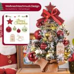 Mini-kerstboom kleine kerstboom met verlichting, led-tafel, kerstboom, klein, kunstmatig versierd, voor kerstdecoratie (40 cm, rood met goud)