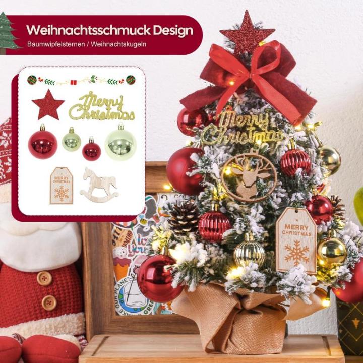 Mini-kerstboom kleine kerstboom met verlichting, led-tafel, kerstboom, klein, kunstmatig versierd, voor kerstdecoratie (40 cm, rood met goud)