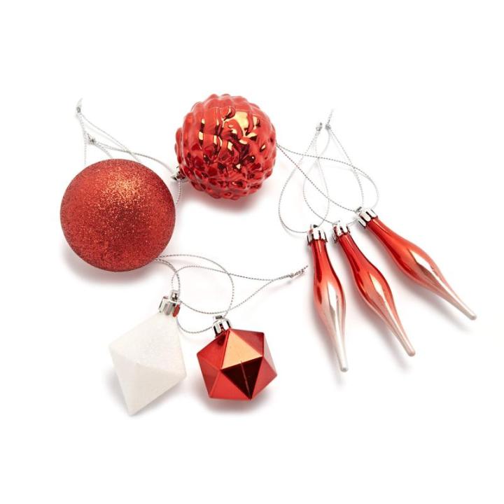 Set van 29 - kerstversiering rood zilver wit om op te hangen - kunststof kerstboomversiering
