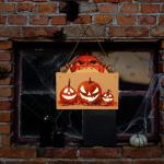 Kürbisschild Outdoor-Wandkunst | Kürbisschild Rustikale Wohndekoration | Rustikale Heimdekoration mit Seil, bedruckte Halloween-Veranda-Dekorationen (Wsgp 01a Kürbis)