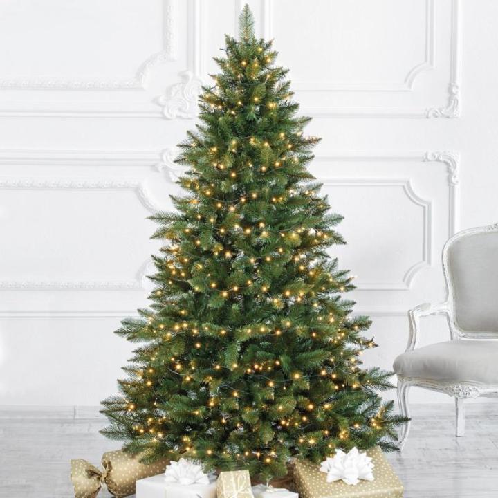 FT14/FT15 Normanntanne Kunstkerstboom, groene stam, gemaakt van PVC, inclusief houten standaard, 180cm