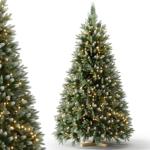 Wija Kerstboom met verlichting, kunstkerstboom met lichtketting, 350 warm wit, ledlicht, kunstsneeuwcoating, 850 takken en houten standaard, van PE-spuitgietwerk en pvc (H180)