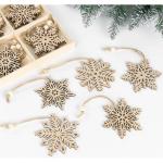 20 Kerstversiering hout,7,5cm sneeuwvlokken houten hanger,5 designs kerstboomversiering hout,onafgewerkte houten kerstversiering,vintage kerstboomversiering met henneptouw en bewee
