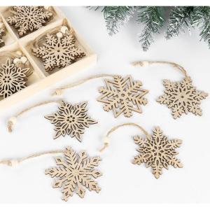 20 Kerstversiering hout,7,5cm sneeuwvlokken houten hanger,5 designs kerstboomversiering hout,onafgewerkte houten kerstversiering,vintage kerstboomversiering met henneptouw en bewee