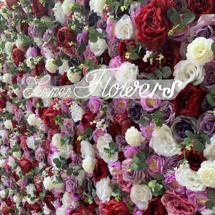 Wandpaneele Mit Künstlichen Blumen In Fuchsia-Farbe Und Stoffrückseite Für Hochzeit, Party, Brautparty, 3D-Wandhintergrund Mit Romantischen Rosafarbenen Grünen Blättern(3x3m/1