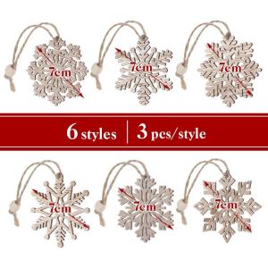 Schneeflocken aus Holz Weihnachtsdekoration 18 Stück,Unvollendet Hängeornamente Weihnachtsbaumschmuck mit Juteseil für Weihnachtsbaum,Basteln für Kinder und Dekoration für Win