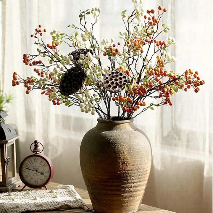 Künstliche Beerenzweige mit langem Stiel, 60 cm, weiße Beerenstiele, künstlicher Beerenstrauß für Tischdekoration, Vase, Heimdekoration, Weihnachtsdekoration, 4 Stück