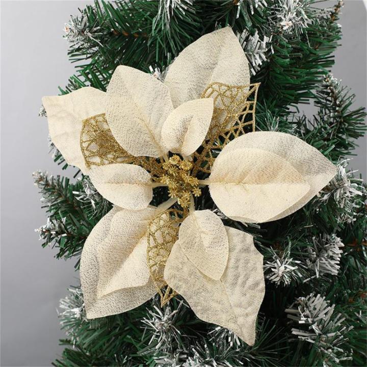 Glitzer Weihnachtsblumen Weihnachtsstern, Kunstblumen Weihnachten, Weihnachtsbaum Blumen Gold,DIY Simulation Blume Weihnachtssterne Blumen KüNstliche Spitzen Mit Clips (Gold,20 St