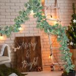 2 stuks eucalyptus slinger, kunstslinger, plant 1,8 m, hangende groene bladeren, decoratie met witte bloemen, zilveren dollar, eucalyptusranken, voor achtergrond, bruiloft, boog, g