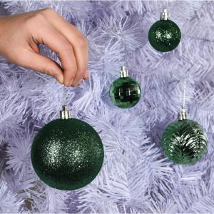 donkergroene kerstbalornamenten voor kerstversiering - 36 stuks kerstboom onbreekbare ornamenten met ophanglus voor vakantie- en feestdecoratie (combo van 6 stijlen in 3 maten)