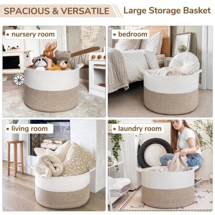Opbergmand, opbergmand kinderkamer, wasmand kinderen, grote mand, kerstboommand, mand voor dekens, babyspeelgoed, gevlochten mand, 55 x 35 cm, bruin