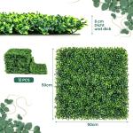12 stuks kunstheggen, plantenwand, 50 x 50 cm, panelen met buxusbladeren, gesimuleerd gazon, kunstplant, uv-bescherming, kunstplant, decoratie voor muur, balkon, tuin, groen