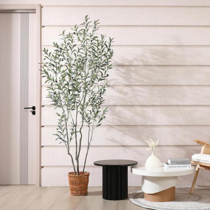 Kunstolijfboom, 210 cm, kunstplant olijfboom met natuurlijke houten stam en levensechte vruchten voor thuis- en kantoordecoratie, grote voor binnen, 1 verpakking