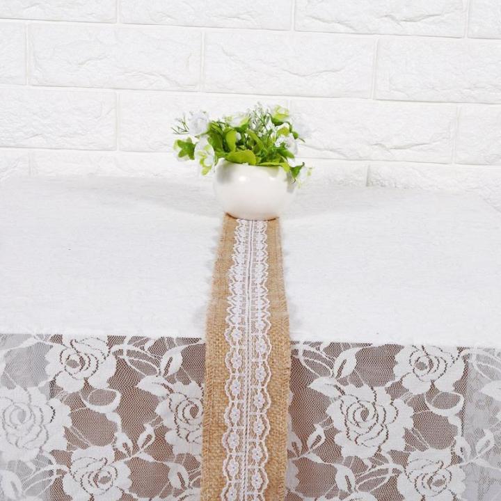 Juteband mit weißer Spitze, rustikaler Stil, Hochzeit, Party, Basteln, Dekoration, 6 Stück
