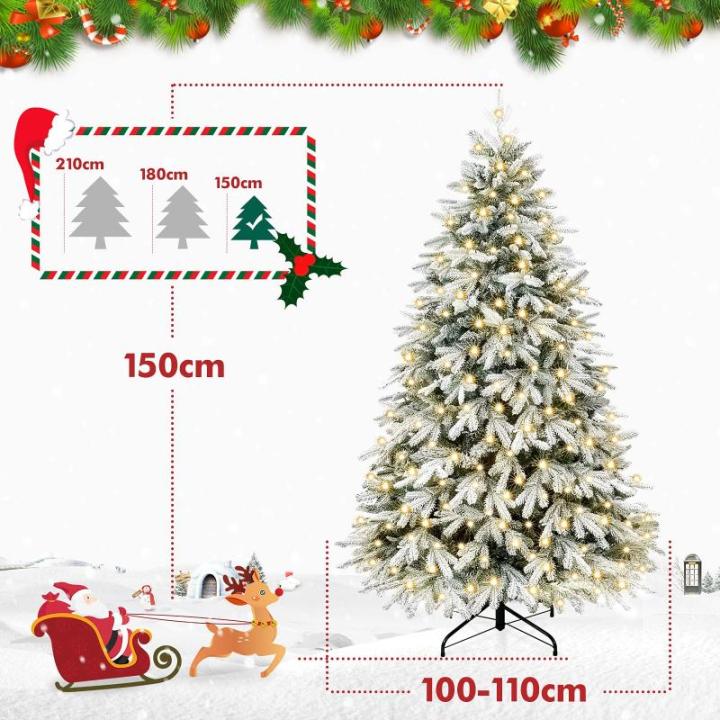 Kerstboom met ledlampjes en sneeuwvlokken, metalen standaard, kunstkerstboom, voor kerstdecoratie (150 cm met kleurrijke leds)