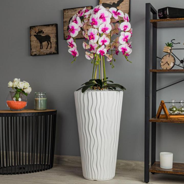 Künstliche Orchidee Kaskaden Blumenstrauß Creme und Rosa im Topf Weiß H 115 cm Heimbüro Dekoration, Kunstpflanze Orchidee, Kunstblume, Künstliche Orchidee im Topf