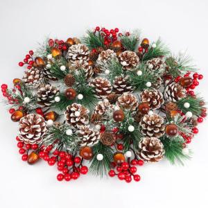 140Stücke Natürliche Tannenzapfen Künstliche Tannenzweige Eicheln Beeren Kiefernnadeln für Weihnachtsbaum Basteln DIY Deko für Adventskranz Deko Tischdeko Thanksgivin